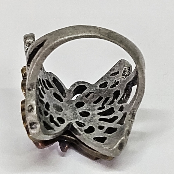 Unique Large Tri-Color 3D Pewter Butterfly Cocktail Ring Size 8 - Picture 5 of 8
